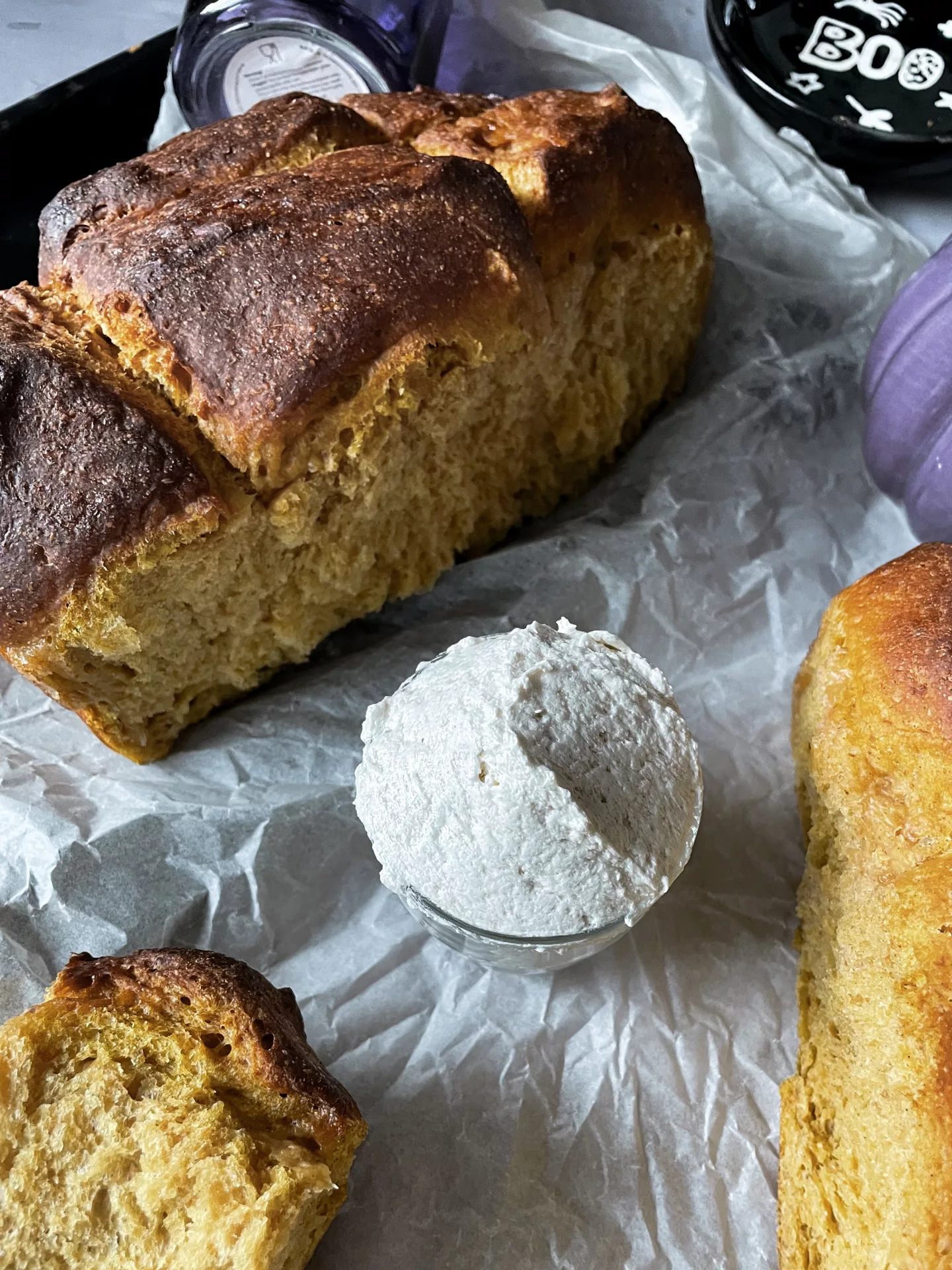 A close angle of orange pumpkin sourdough
